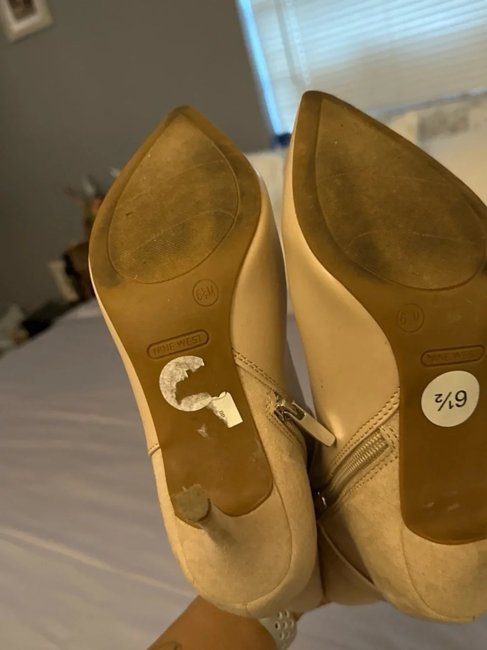 Nine West Cream Pointed-Toe Ankle Booties with Buckle
